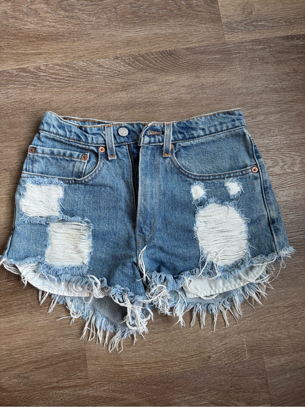 Levi's Distressed Light Blue Denim Cutoff Shorts